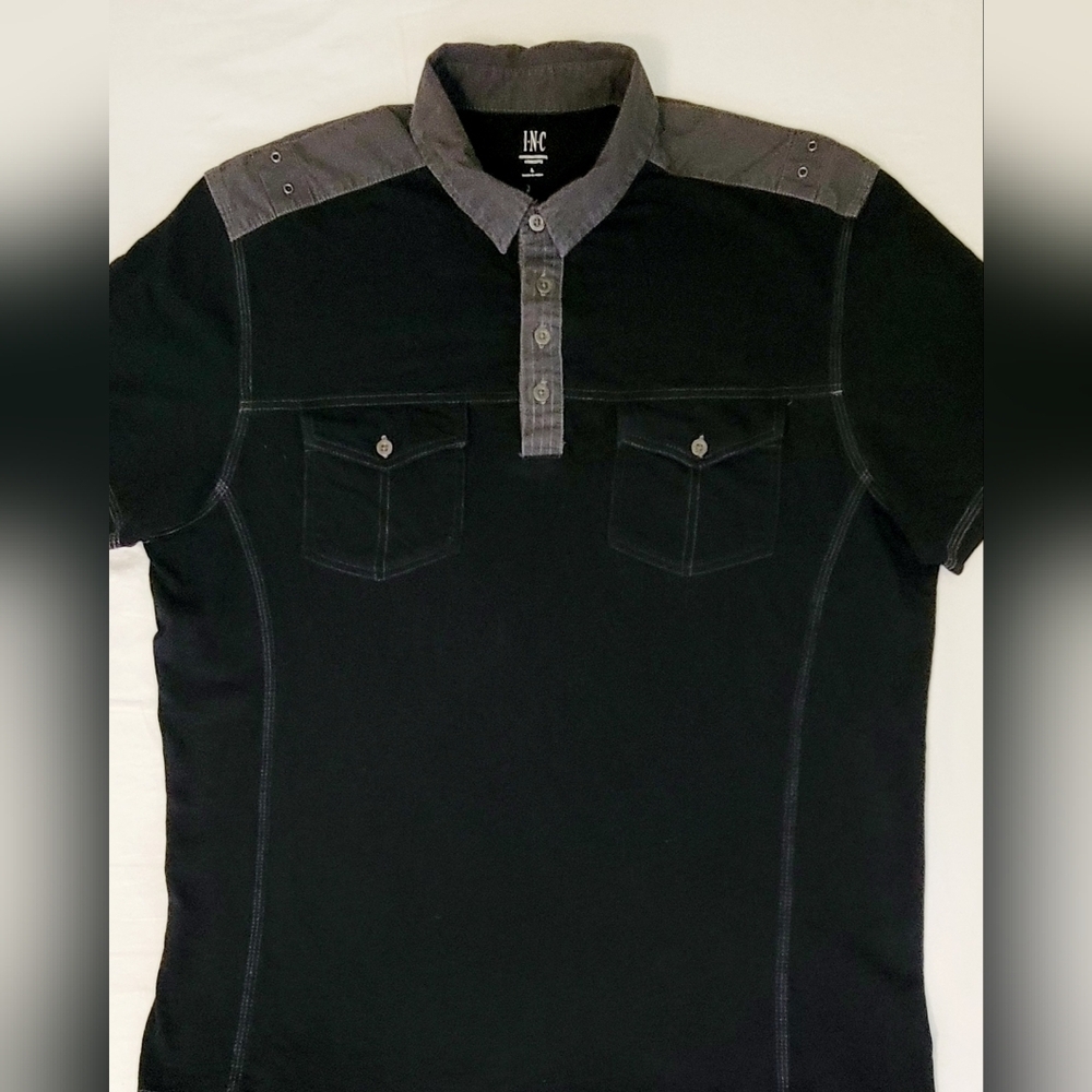 INC International Concepts Men's Black and Gray Polo Shirt